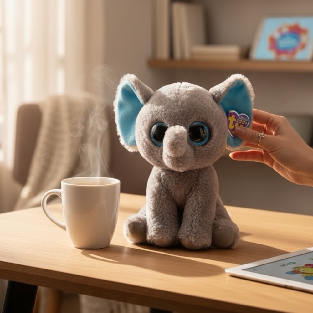 TY NEW - PEANUT Elephant - big blue eyes - grey blue ears - plush